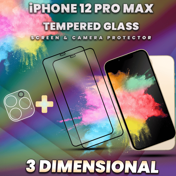 2-Pack iPhone 12 Pro Max -Skärmskydd & 1-Pack linsskydd- 9H Glas