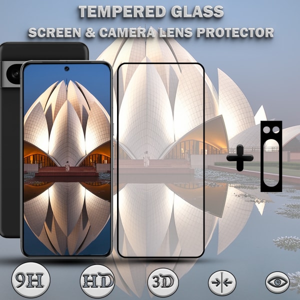 1-Pack GOOGLE PIXEL 8 PRO Skärmskydd & 1-Pack linsskydd - Härdat Glas 9H - Super kvalitet 3D