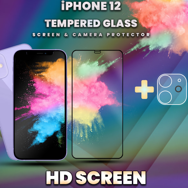 1-Pack iPhone 12 - skärmskydd & 1-Pack linsskydd -Härdat Glas 9H