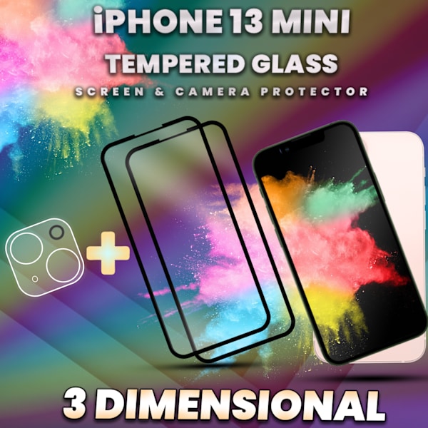 2-Pack IPHONE 13 MINI Skærmbeskyttelse & 1-Pack linsebeskyttelse - Hærdet Glas 9H - Super kvalitet 3D