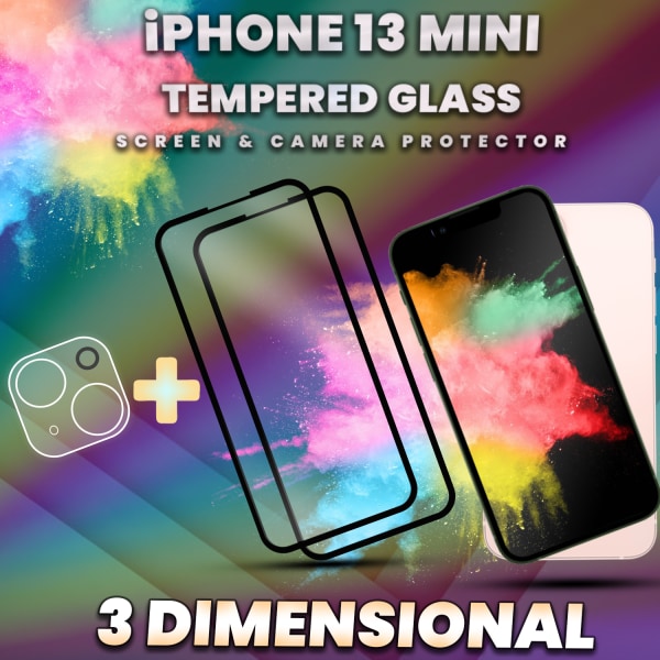 2-Pack iPhone 13 Mini - Skärmskydd & 1-Pack linsskydd - 9H Glas
