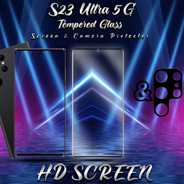 1-Pack SAMSUNG S23 ULTRA Skærmbeskyttelse & 1-Pack linsebeskyttelse - Hærdet Glas 9H - Super kvalitet 3D