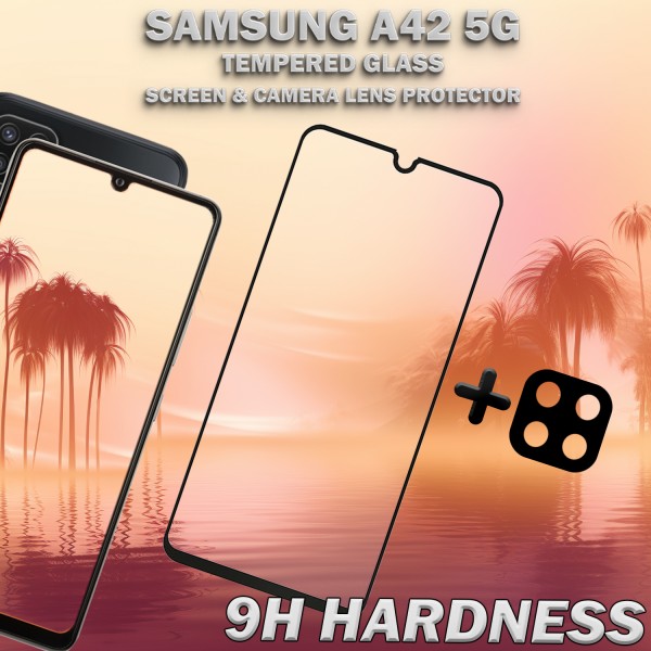 1-Pack Samsung A42 5G Skärmskydd & 1-Pack linsskydd - Härdat Glas 9H - Super kvalitet 3D