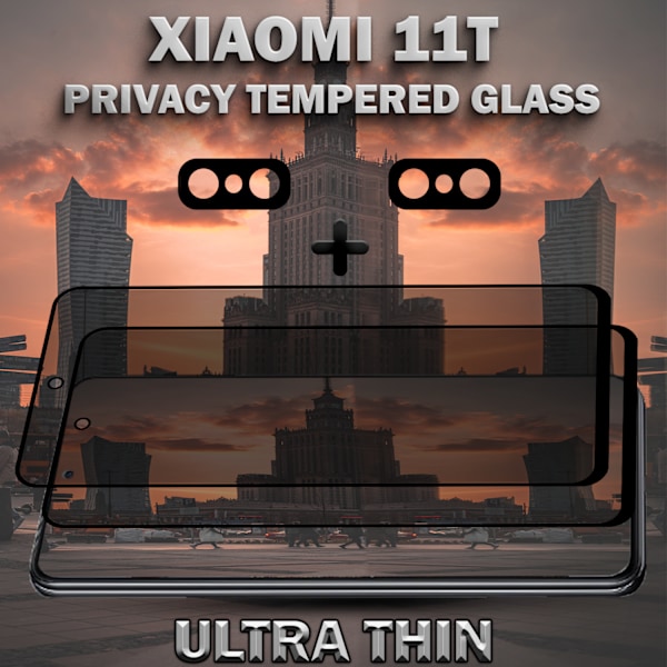 2-Pack Privacy XIAOMI 11T Skärmskydd & 2-Pack linsskydd - Härdat Glas 9H - Super kvalitet 3D