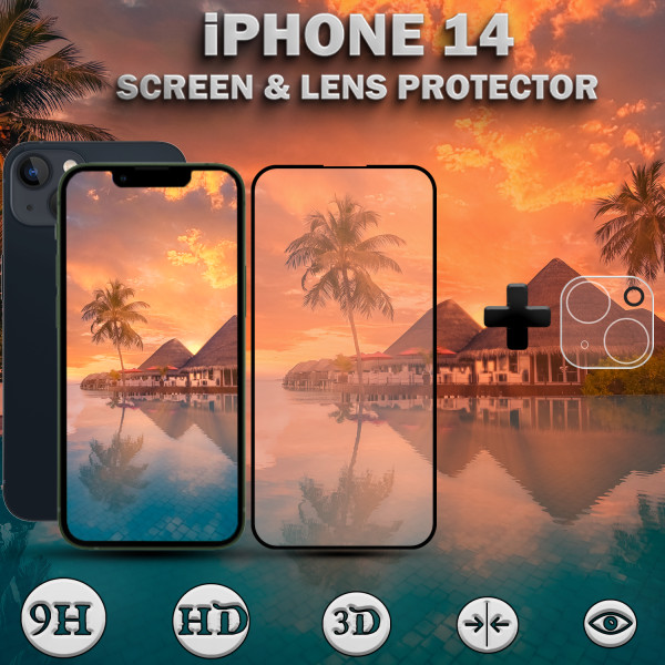 1-Pack iPhone 14 Skärmskydd & 1-Pack linsskydd - Härdat Glas 9H - Super kvalitet 3D
