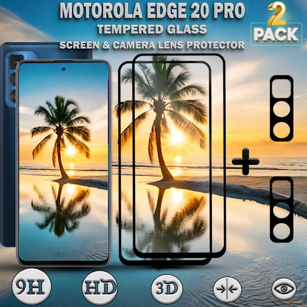 2-Pack MOTOROLA EDGE 20 PRO Skærmbeskyttelse & 2-Pack linsebeskyttelse - Hærdet Glas 9H - Super kvalitet 3D