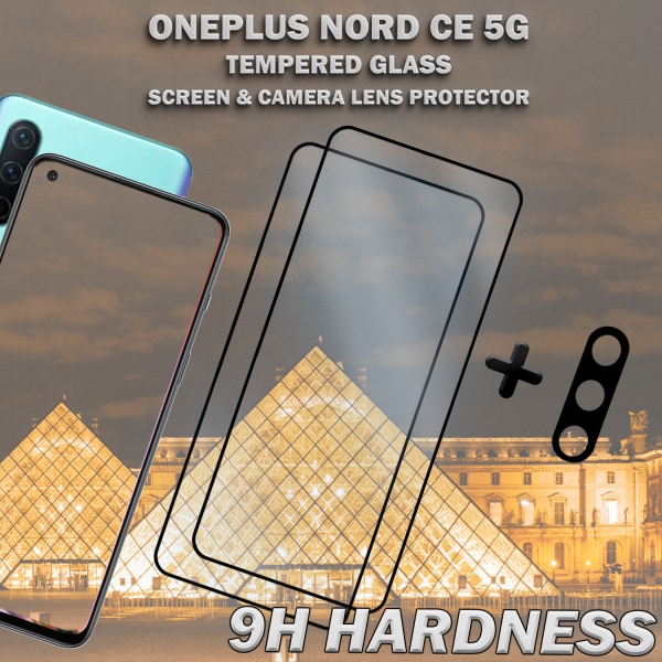 2-Pack OnePlus Nord CE 5G & 1-Pack linsskydd - Härdat Glas 9H - Super kvalitet 3D