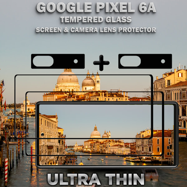 2-Pack Google Pixel 6A Skärmskydd & 2-Pack linsskydd - Härdat Glas 9H - Super kvalitet 3D