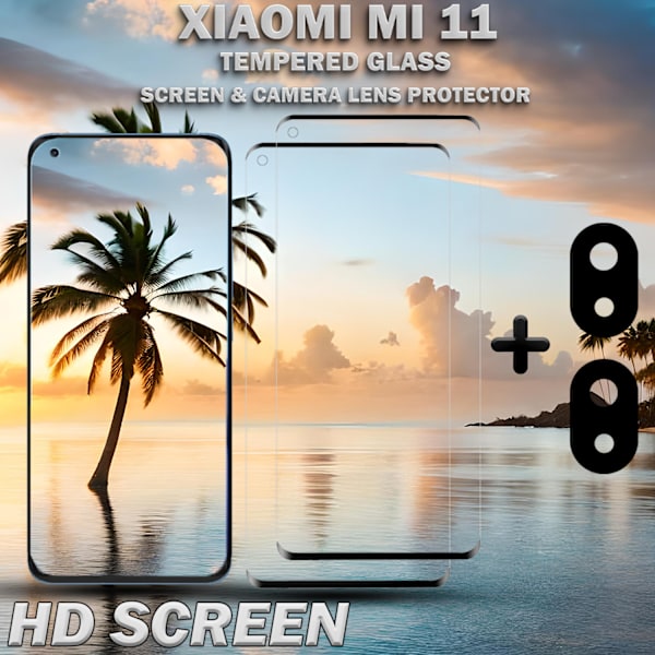 2-Pack Xiaomi Mi 11 & 2-Pack linsskydd - Härdat Glas 9H - Super kvalitet 3D