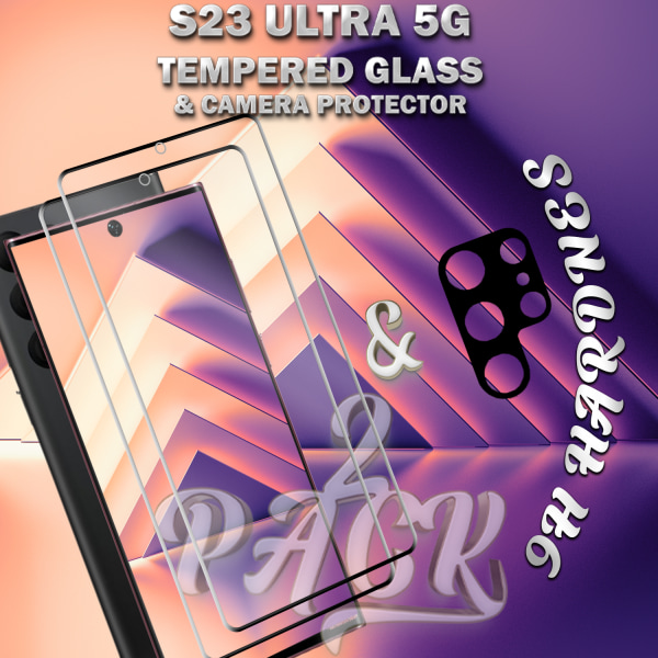 2-Pack Samsung S23 Ultra (5G) Skärmskydd & 1-Pack linsskydd - Härdat Glas 9H - Super kvalitet 3D