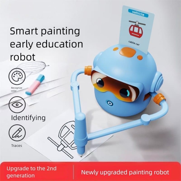 Interaktiv ritrobot för barn – lär sig rita & läsa med 100 kort – pedagogisk leksak och perfekt present från 3 år (Blå färg)