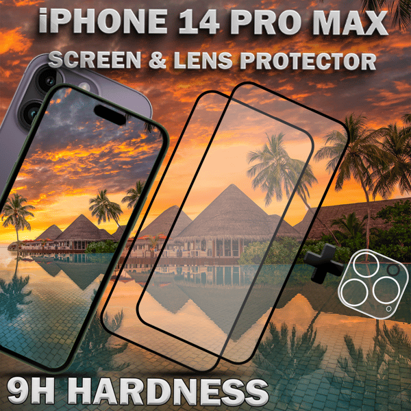2-Pack IPHONE 14 PRO MAX Skærmbeskyttelse & 1-Pack linsebeskyttelse - Hærdet Glas 9H - Super kvalitet 3D