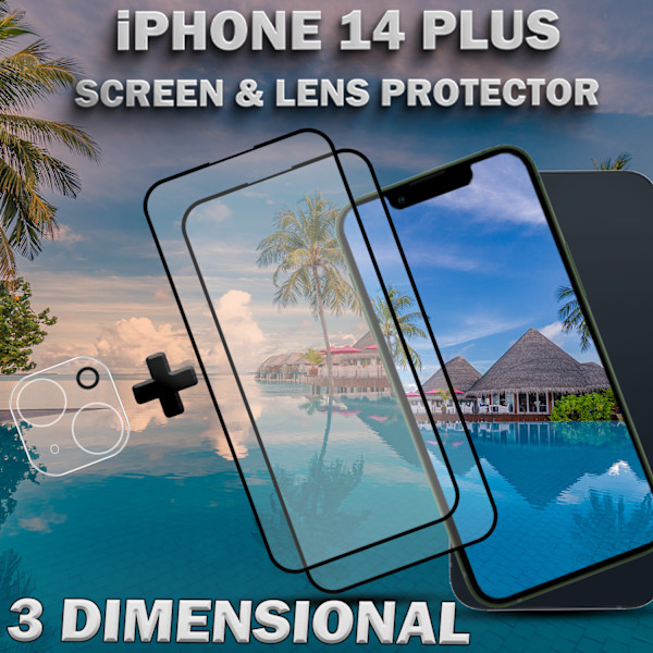2-Pack iPhone 14 Plus Skärmskydd & 1-Pack linsskydd - Härdat Glas 9H - Super kvalitet 3D
