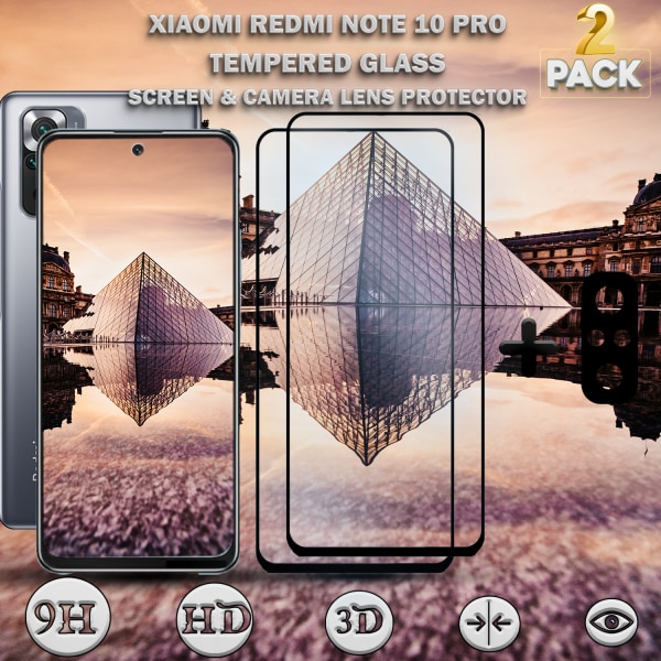 2-pack Xiaomi Redmi Note 10 Pro & 1-Pack linsskydd - Härdat Glas 9H - Super kvalitet 3D