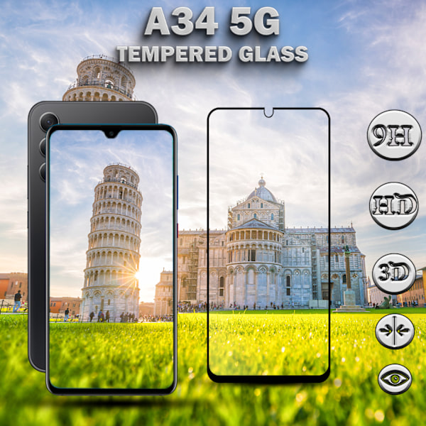 1-Pack SAMSUNG GALAXY A34 Skærmbeskyttelse - Hærdet Glas 9H - Super kvalitet 3D