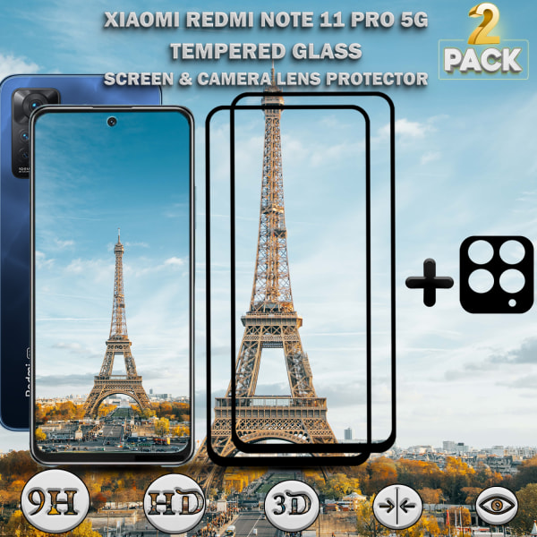 2-Pack Xiaomi Redmi Note 11 Pro (5G) Skärmskydd & 1-Pack linsskydd - Härdat Glas 9H - Super kvalitet 3D