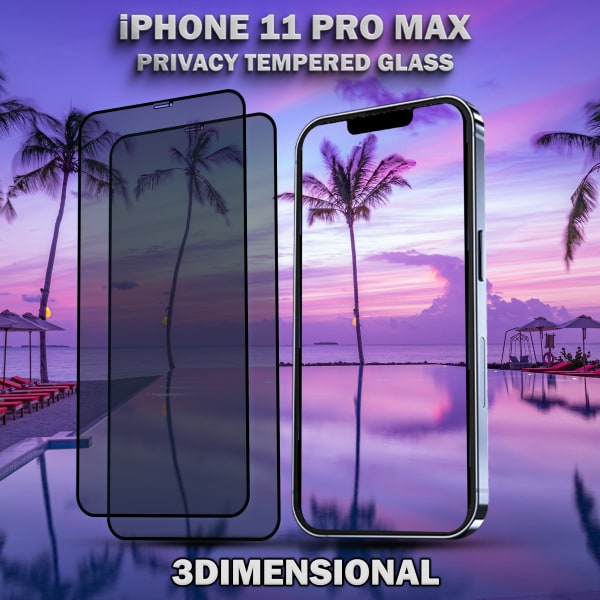 2-Pack Privacy Skärmskydd For iPhone 11 Pro Max - Härdat Glas 9H - Super Kvalitet 3D