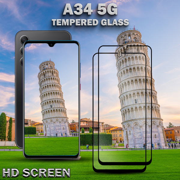 2-Pack SAMSUNG GALAXY A34 Skærmbeskyttelse - Hærdet Glas 9H - Super kvalitet 3D