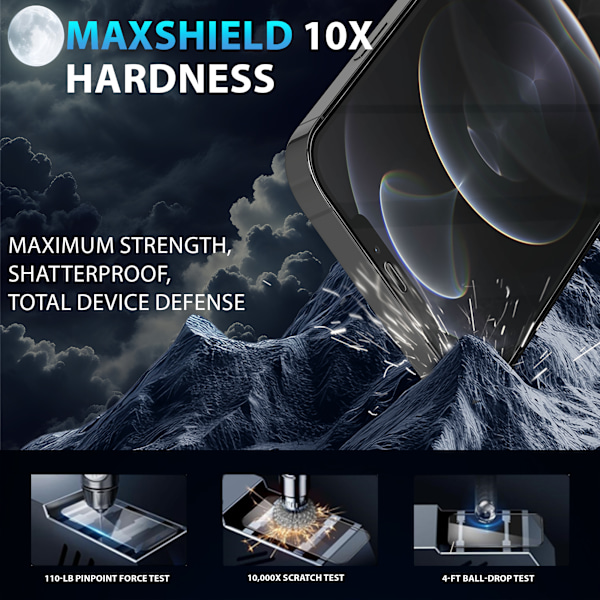 2-Pack Iphone 12 Pro Max Skærmbeskyttelse & 2-Pack linsebeskyttelse - Hærdet Glas 9H - Super kvalitet 3D