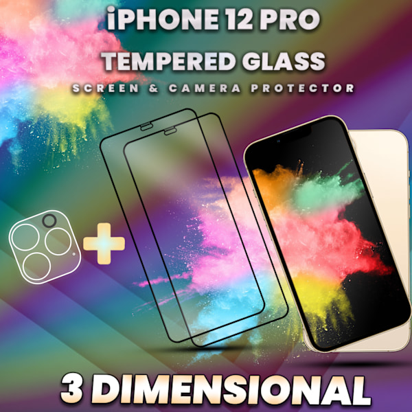 2-Pack iPhone 12 Pro - skärmskydd & 1-Pack linsskydd-Härdat Glas