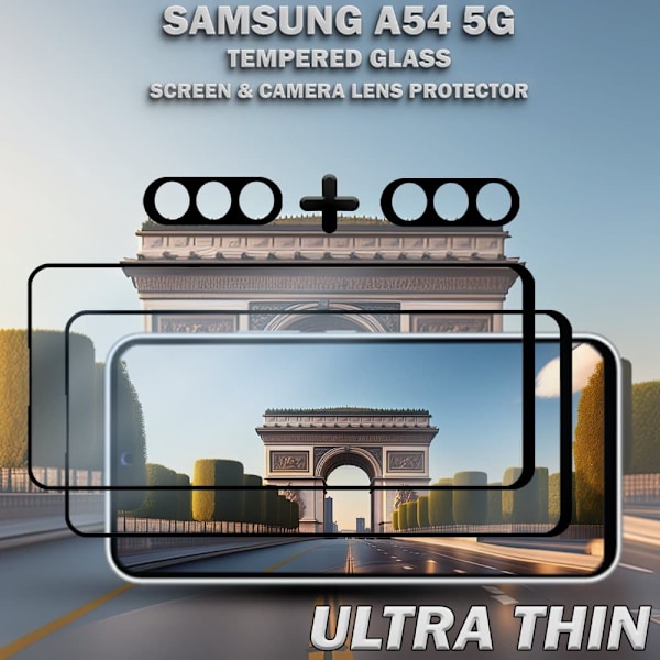 2-Pack SAMSUNG A54 Näytönsuoja & 2-Pack linssinsuoja - Karkaistu Lasi 9H - Super laatu 3D