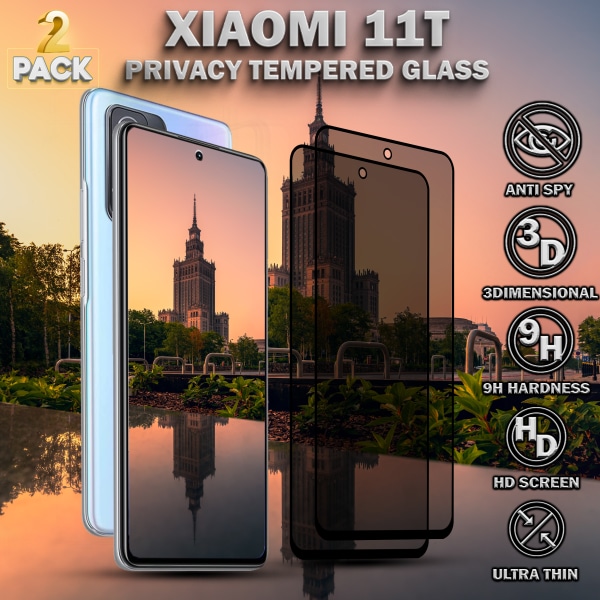 2-Pack Privacy Skärmskydd For Xiaomi 11T - Härdat Glas 9H - Super Kvalitet 3D