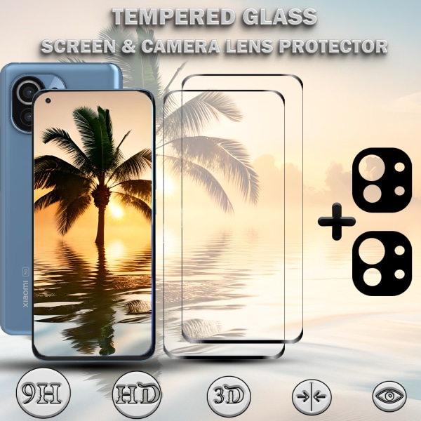 2-Pack XIAOMI MI 11 LITE Skärmskydd & 2-Pack linsskydd - Härdat Glas 9H - Super kvalitet 3D