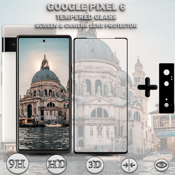 1-Pack GOOGLE PIXEL 6 Skærmbeskyttelse & 1-Pack linsebeskyttelse - Hærdet Glas 9H - Super kvalitet 3D