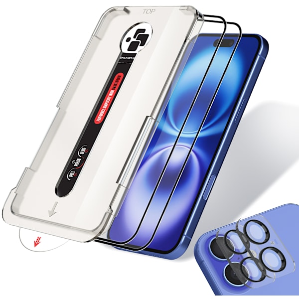 2-Pack iPhone 16 Plus Skärmskydd & 2-Pack linsskydd - Härdat Glas | 6,7 tum [Automatisk Installation] - Bubbelfritt och Dammfritt