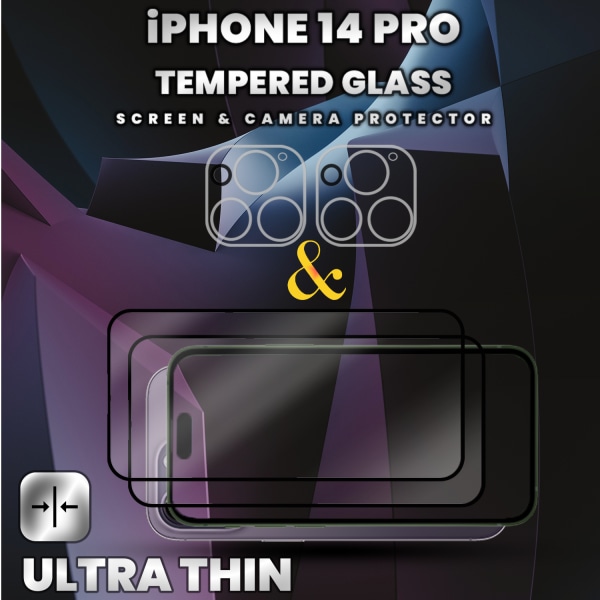 2-Pack iPhone 14 Pro-Skärmskydd & 2-Pack linsskydd -Härdat glas