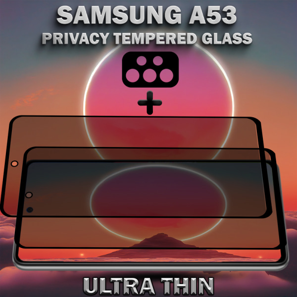 2-Pack Privacy Samsung A53 Skärmskydd & 1-Pack linsskydd - Härdat Glas 9H - Super kvalitet 3D