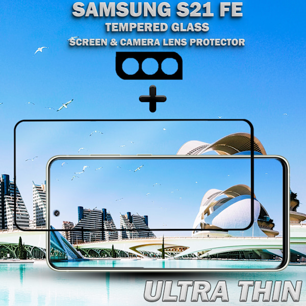 1-Pack SAMSUNG S21 FE Skærmbeskyttelse & 1-Pack linsebeskyttelse - Hærdet Glas 9H - Super kvalitet 3D