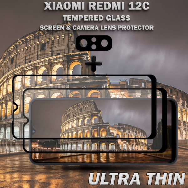2-Pack XIAOMI REDMI 12C Skärmskydd & 1-Pack linsskydd - Härdat Glas 9H - Super kvalitet 3D