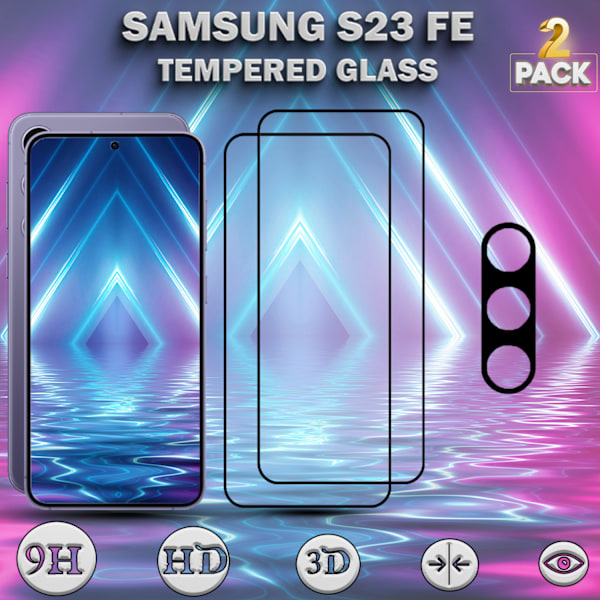 2-Pack SAMSUNG S23 FE Skärmskydd & 1-Pack linsskydd - Härdat Glas 9H - Super kvalitet 3D