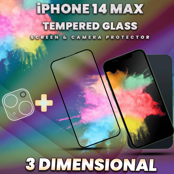 1-Pack IPHONE 14 MAX Näytönsuoja & 1-Pack linssinsuoja - Karkaistu Lasi 9H - Super laatu 3D