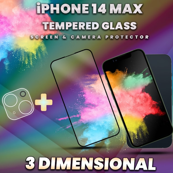 iPhone 14 Max - skärmskydd & linsskydd - härdat glas 9H - 3D