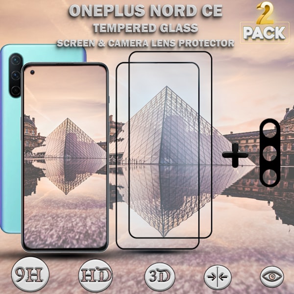 2-Pack OnePlus Nord CE & 1-Pack linsskydd - Härdat Glas 9H - Super kvalitet 3D