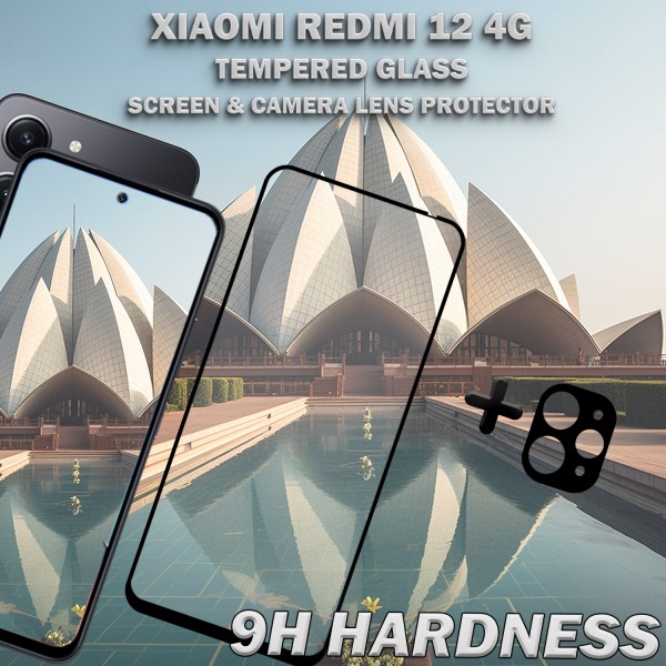 1-Pack XIAOMI REDMI 12 4G Skärmskydd & 1-Pack linsskydd - Härdat Glas 9H - Super kvalitet 3D