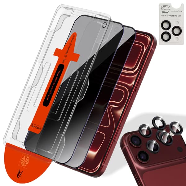 2-Pack iPhone 18 Pro Privacy Skärmskydd & 2-Pack linsskydd - Härdat Glas | [Automatisk Installation] - Bubbelfritt iPhone 18 Pro