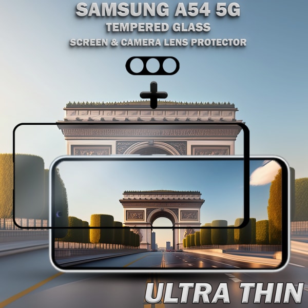 1-Pack Samsung A54 5G Skärmskydd & 1-Pack linsskydd - Härdat Glas 9H - Super kvalitet 3D