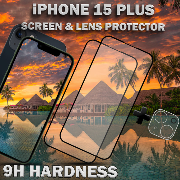2-Pack IPHONE 15 PLUS Näytönsuoja & 1-Pack linssinsuoja - Karkaistu Lasi 9H - Super laatu 3D