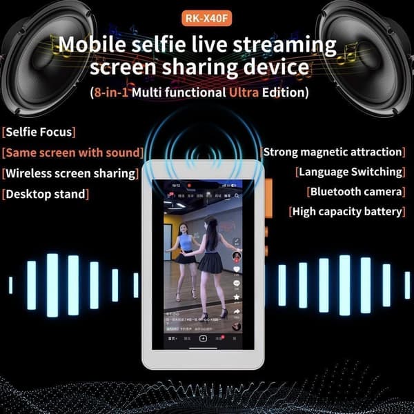 Magnetisk selvmonitor til livestreaming, kompatibel med iPhone og Android