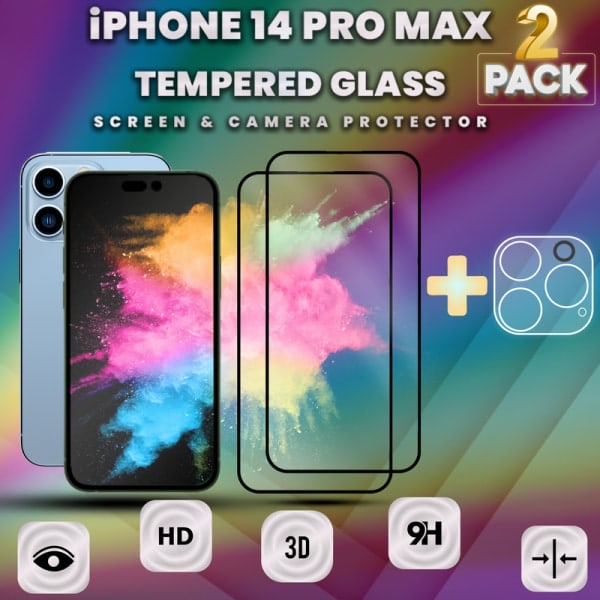 2-Pack IPHONE 14 PRO MAX Näytönsuoja & 1-Pack linssinsuoja - Karkaistu Lasi 9H - Super laatu 3D