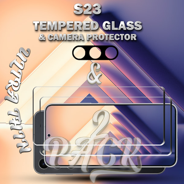 2-Pack Samsung S23 Skärmskydd & 1-Pack linsskydd - Härdat Glas 9H - Super kvalitet 3D
