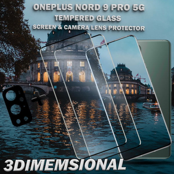 2-Pack OnePlus 9 Pro 5G & 1-Pack linsskydd - Härdat Glas 9H - Super kvalitet 3D