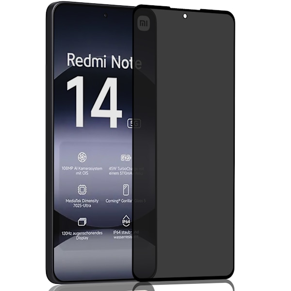 1-Pack Xiaomi Redmi Note 14 Privacy Skärmskydd - Härdat Glas 9H - Super kvalitet 3D