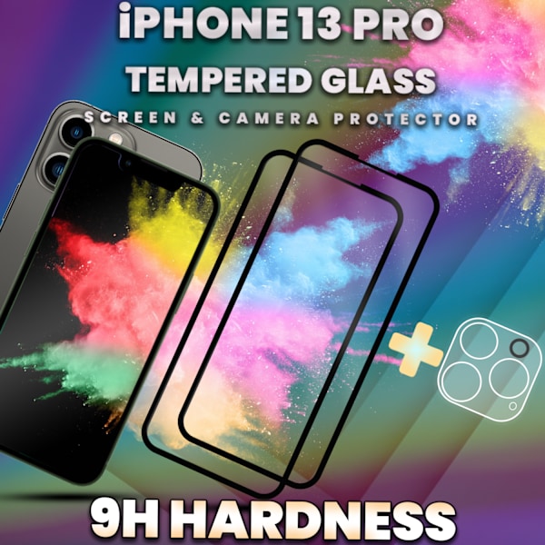 2-Pack IPHONE 13 PRO Näytönsuoja & 1-Pack linssinsuoja - Karkaistu Lasi 9H - Super laatu 3D