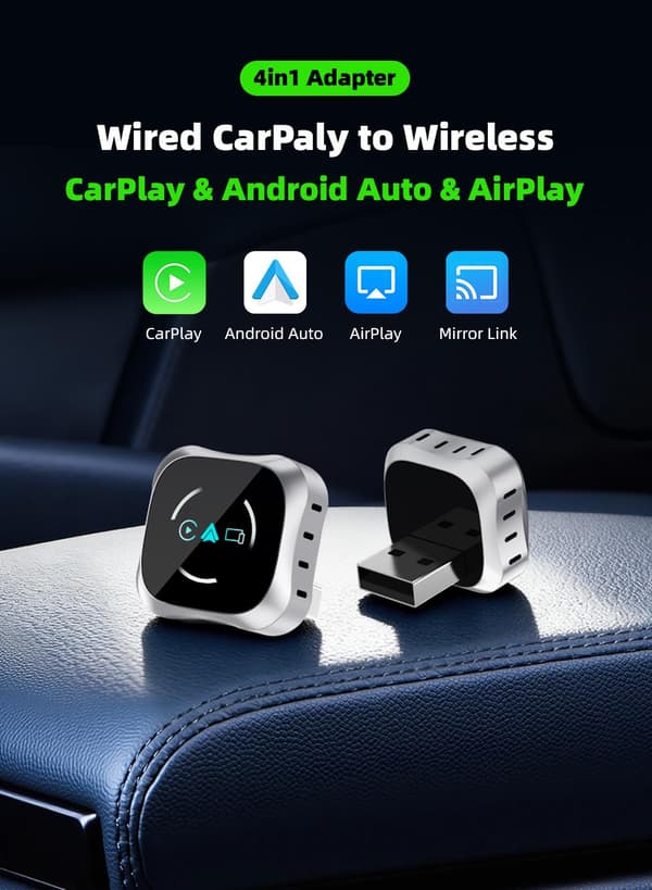 Langaton CarPlay & Android Auto -adapteri 4-in-1 Bluetooth 5.2:lla