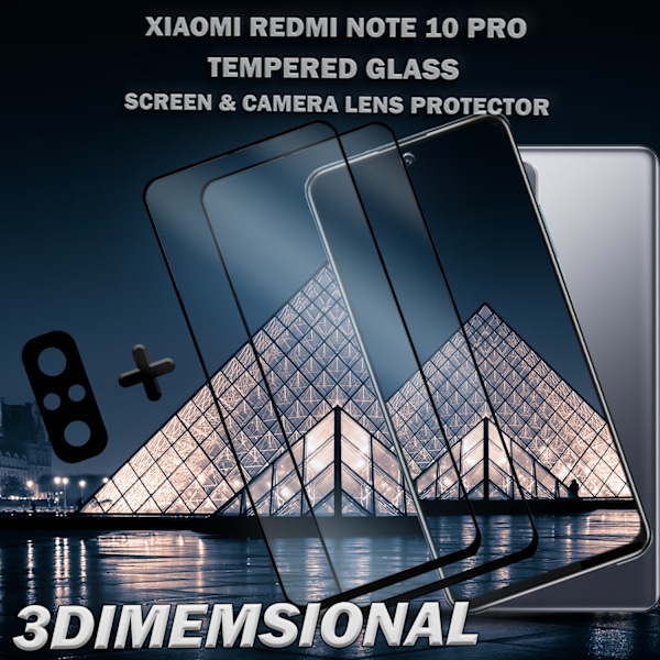 2-Pack XIAOMI REDMI NOTE 10 PRO Skærmbeskyttelse & 1-Pack linsebeskyttelse - Hærdet Glas 9H - Super kvalitet 3D