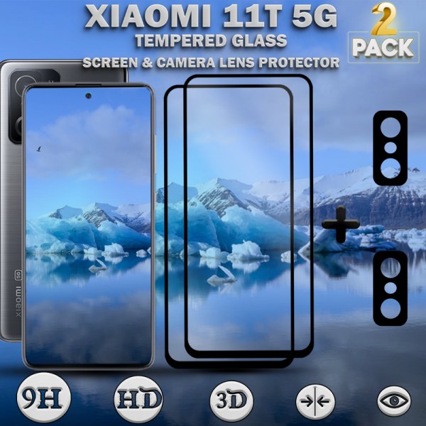 2-Pack Xiaomi 11T 5G Skärmskydd & 2-Pack linsskydd - Härdat Glas 9H - Super kvalitet 3D